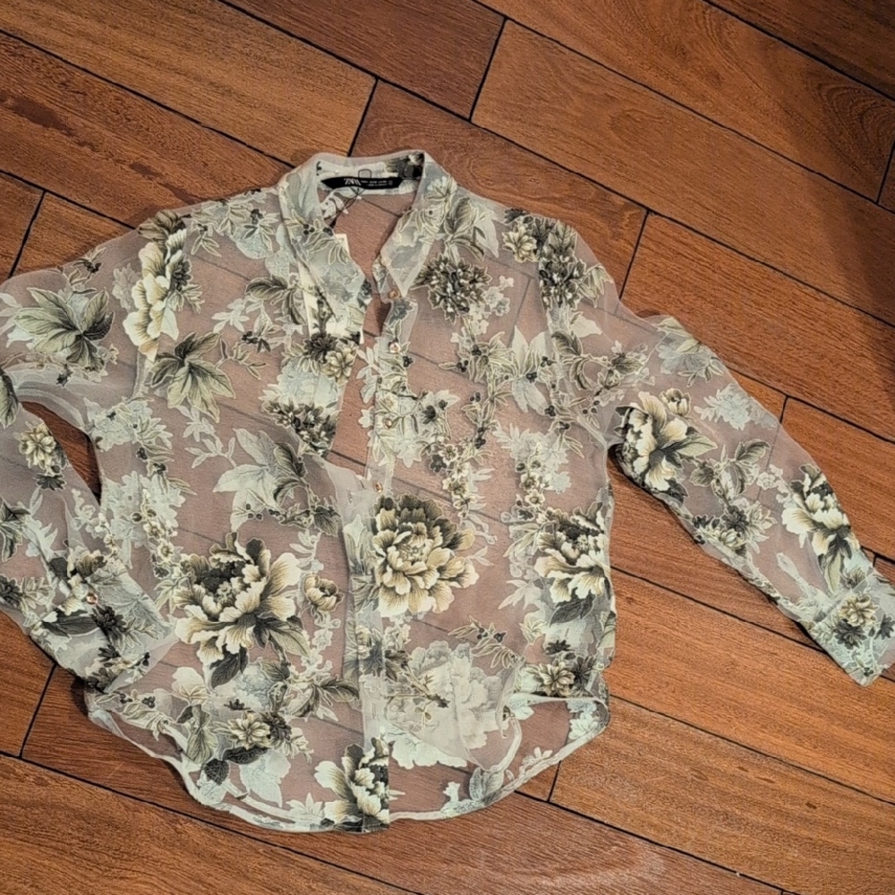 Zara Sheer Blouse with Floral Pattern